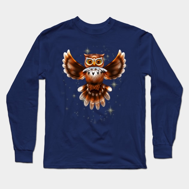 Surreal Owl Metallic Flying on the Night 3d Long Sleeve T-Shirt by BluedarkArt